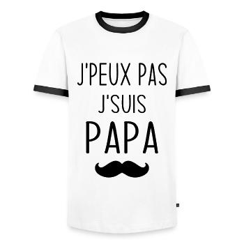 J'peux pas j'suis papa, Humour cadeau papa - T-shirt contrasté Homme - blanc/noir - Devant - AI Model Female 172 light (172cm) & AI Model Male 178 dark (178cm)