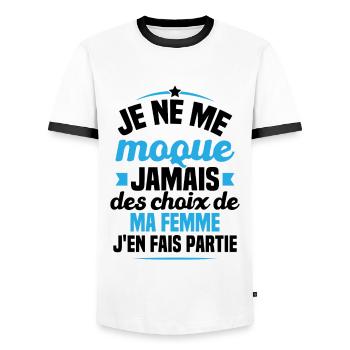 Je ne me moque jamais des choix - T-shirt contrasté Homme - blanc/noir - Devant - AI Model Female 172 light (172cm) & AI Model Male 178 dark (178cm)