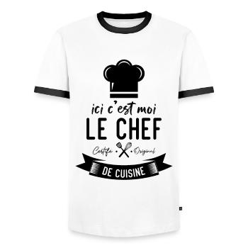 Ici c'est moi le chef certifié original de cuisine - T-shirt contrasté Homme - blanc/noir - Devant - AI Model Female 172 light (172cm) & AI Model Male 178 dark (178cm)