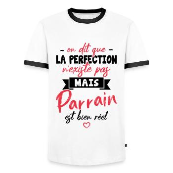 on dit que la perfection n'existe pas mais parrain - T-shirt contrasté Homme - blanc/noir - Devant - AI Model Female 172 light (172cm) & AI Model Male 178 dark (178cm)