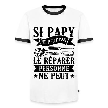 si papy ne peut pas le réparer, personne ne peut - T-shirt contrasté Homme - blanc/noir - Devant - AI Model Female 172 light (172cm) & AI Model Male 178 dark (178cm)