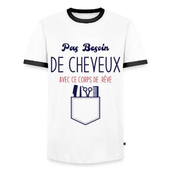 Pas Besoin de Cheveux avec ce corps de rêve - T-shirt contrasté Homme - blanc/noir - Devant - AI Model Female 172 light (172cm) & AI Model Male 178 dark (178cm)
