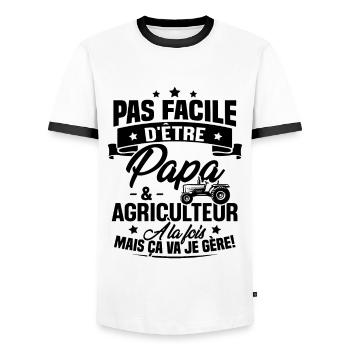 Pas facile d'être papa et agriculteur - T-shirt contrasté Homme - blanc/noir - Devant - AI Model Female 172 light (172cm) & AI Model Male 178 dark (178cm)