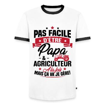 Pas facile d'être papa et agriculteur - T-shirt contrasté Homme - blanc/noir - Devant - AI Model Female 172 light (172cm) & AI Model Male 178 dark (178cm)