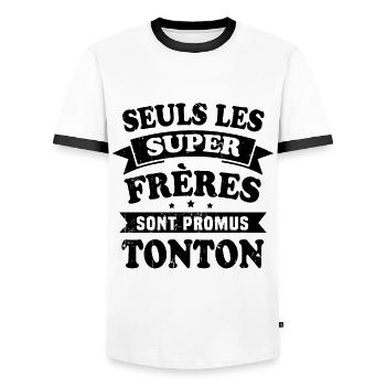 Seuls les super frères sont promus tonton - T-shirt contrasté Homme - blanc/noir - Devant - AI Model Female 172 light (172cm) & AI Model Male 178 dark (178cm)