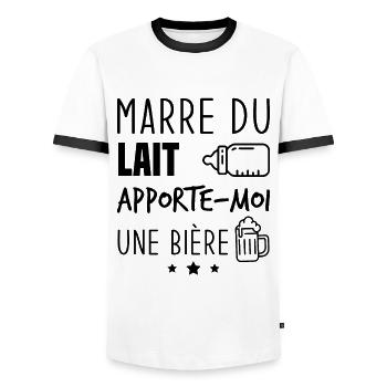 Marre du lait apporte moi une bière - T-shirt contrasté Homme - blanc/noir - Devant - AI Model Female 172 light (172cm) & AI Model Male 178 dark (178cm)