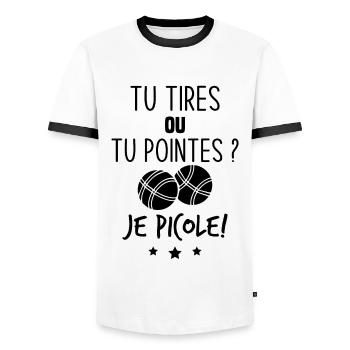 Tu tires ou tu pointes je picole - T-shirt contrasté Homme - blanc/noir - Devant - AI Model Female 172 light (172cm) & AI Model Male 178 dark (178cm)