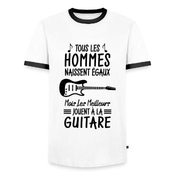 Les meilleurs hommes jouent à la guitare - T-shirt contrasté Homme - blanc/noir - Devant - AI Model Female 172 light (172cm) & AI Model Male 178 dark (178cm)