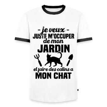M'occuper de mon jardin - Cadeau jardinier chat - T-shirt contrasté Homme - blanc/noir - Devant - AI Model Female 172 light (172cm) & AI Model Male 178 dark (178cm)