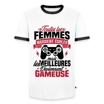 Les meilleures femmes deviennent gameuse - T-shirt contrasté Homme - blanc/noir - Devant - AI Model Female 172 light (172cm) & AI Model Male 178 dark (178cm)