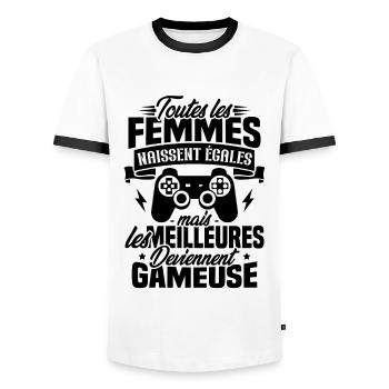 Les meilleures femmes deviennent gameuse - T-shirt contrasté Homme - blanc/noir - Devant - AI Model Female 172 light (172cm) & AI Model Male 178 dark (178cm)