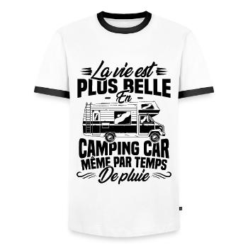La vie est plus belle en Camping-car humour cadeau - T-shirt contrasté Homme - blanc/noir - Devant - AI Model Female 172 light (172cm) & AI Model Male 178 dark (178cm)