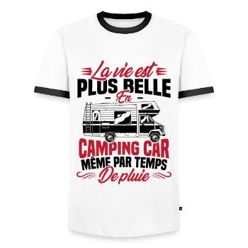 La vie est plus belle en Camping-car humour cadeau - T-shirt contrasté Homme - blanc/noir - Devant - AI Model Female 172 light (172cm) & AI Model Male 178 dark (178cm)