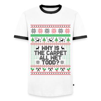 Why Is The Carpet All Wet Todd? - T-shirt contrasté Homme - blanc/noir - Devant - AI Model Female 172 light (172cm) & AI Model Male 178 dark (178cm)