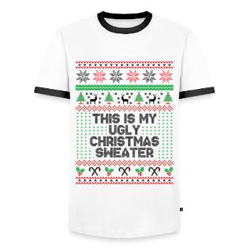 Das ist mein hässlicher Weihnachtspullover - Männer Kontrast-T-Shirt - Weiß/Schwarz - Vorne - AI Model Female 172 light (172cm) & AI Model Male 178 dark (178cm)