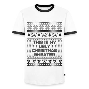 Das ist mein hässlicher Weihnachtspullover - Männer Kontrast-T-Shirt - Weiß/Schwarz - Vorne - AI Model Female 172 light (172cm) & AI Model Male 178 dark (178cm)