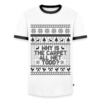 Why Is The Carpet All Wet Todd? - T-shirt contrasté Homme - blanc/noir - Devant - AI Model Female 172 light (172cm) & AI Model Male 178 dark (178cm)