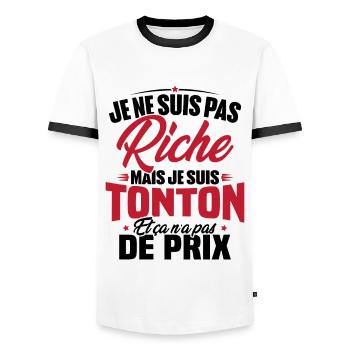 Je ne suis pas riche mais je suis tonton - T-shirt contrasté Homme - blanc/noir - Devant - AI Model Female 172 light (172cm) & AI Model Male 178 dark (178cm)