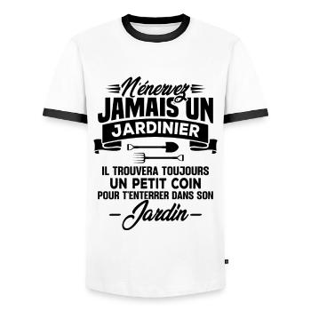 N'énervez jamais un jardinier - T-shirt contrasté Homme - blanc/noir - Devant - AI Model Female 172 light (172cm) & AI Model Male 178 dark (178cm)