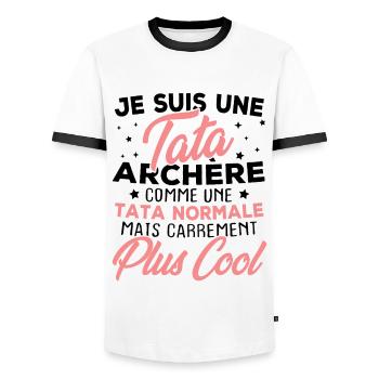 Je suis une tata archère - T-shirt contrasté Homme - blanc/noir - Devant - AI Model Female 172 light (172cm) & AI Model Male 178 dark (178cm)
