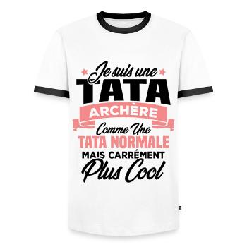 Je suis une tata archère - T-shirt contrasté Homme - blanc/noir - Devant - AI Model Female 172 light (172cm) & AI Model Male 178 dark (178cm)