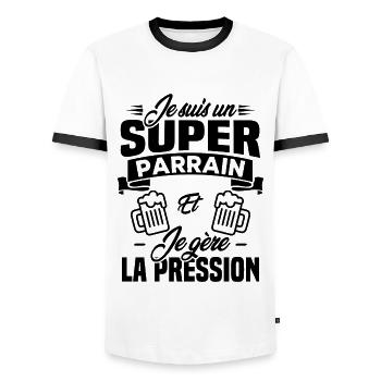 Je suis un super parrain, Humour cadeau parrain - T-shirt contrasté Homme - blanc/noir - Devant - AI Model Female 172 light (172cm) & AI Model Male 178 dark (178cm)