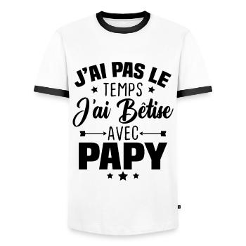 J'ai pas le temps j'ai bêtise avec papy - T-shirt contrasté Homme - blanc/noir - Devant - AI Model Female 172 light (172cm) & AI Model Male 178 dark (178cm)