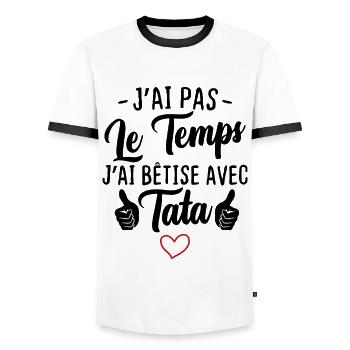 J'ai pas le temps j'ai bêtise avec tata - T-shirt contrasté Homme - blanc/noir - Devant - AI Model Female 172 light (172cm) & AI Model Male 178 dark (178cm)