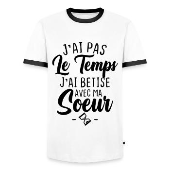 J'ai pas le temps j'ai betise avec ma soeur - T-shirt contrasté Homme - blanc/noir - Devant - AI Model Female 172 light (172cm) & AI Model Male 178 dark (178cm)