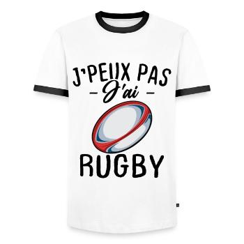 I can't I have rugby - Men's Ringer Shirt - white/black - Front - AI Model Female 172 light (172cm) & AI Model Male 178 dark (178cm)