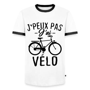 I can't I have bike - Men's Ringer Shirt - white/black - Front - AI Model Female 172 light (172cm) & AI Model Male 178 dark (178cm)