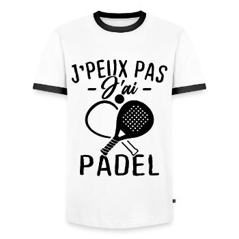 I can't I have Padel - Men's Ringer Shirt - white/black - Front - AI Model Female 172 light (172cm) & AI Model Male 178 dark (178cm)