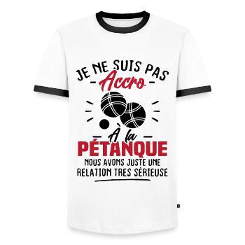 Je ne suis pas accro à la pétanque Humour bouliste - T-shirt contrasté Homme - blanc/noir - Devant - AI Model Female 172 light (172cm) & AI Model Male 178 dark (178cm)