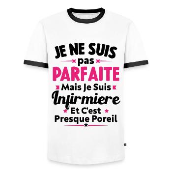 Pas parfaite mais je suis Infirmière - T-shirt contrasté Homme - blanc/noir - Devant - AI Model Female 172 light (172cm) & AI Model Male 178 dark (178cm)