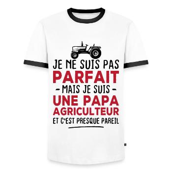 Pas parfait mais je suis une papa agriculteur - T-shirt contrasté Homme - blanc/noir - Devant - AI Model Female 172 light (172cm) & AI Model Male 178 dark (178cm)