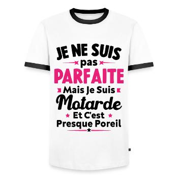 Pas parfaite mais je suis Motarde - T-shirt contrasté Homme - blanc/noir - Devant - AI Model Female 172 light (172cm) & AI Model Male 178 dark (178cm)