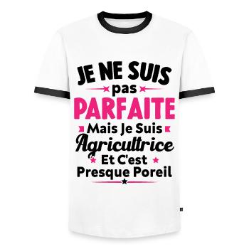 Pas parfaite mais je suis Agricultrice - T-shirt contrasté Homme - blanc/noir - Devant - AI Model Female 172 light (172cm) & AI Model Male 178 dark (178cm)