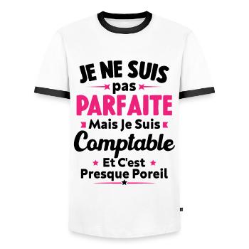 Pas parfaite mais je suis Comptable - T-shirt contrasté Homme - blanc/noir - Devant - AI Model Female 172 light (172cm) & AI Model Male 178 dark (178cm)