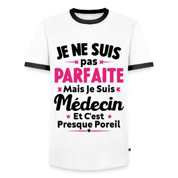 Pas parfaite mais je suis médecin - T-shirt contrasté Homme - blanc/noir - Devant - AI Model Female 172 light (172cm) & AI Model Male 178 dark (178cm)
