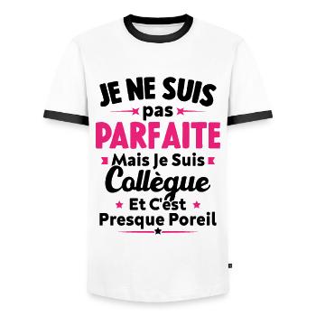 Pas parfaite mais je suis collègue - T-shirt contrasté Homme - blanc/noir - Devant - AI Model Female 172 light (172cm) & AI Model Male 178 dark (178cm)