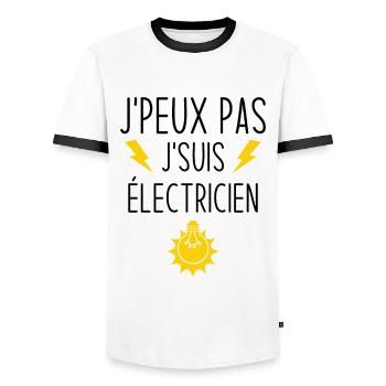 Ich kann nicht Ich bin Elektriker - Männer Kontrast-T-Shirt - Weiß/Schwarz - Vorne - AI Model Female 172 light (172cm) & AI Model Male 178 dark (178cm)