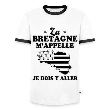 La bretagne m'appelle humour breton homme - T-shirt contrasté Homme - blanc/noir - Devant - AI Model Female 172 light (172cm) & AI Model Male 178 dark (178cm)