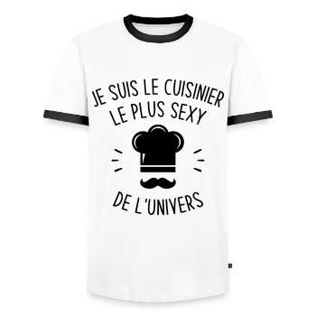 Je suis le cuisinier le plus sexy de l'univers - T-shirt contrasté Homme - blanc/noir - Devant - AI Model Female 172 light (172cm) & AI Model Male 178 dark (178cm)