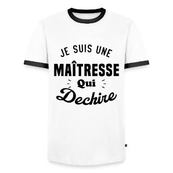 Je Suis Une Maîtresse Qui Déchire - T-shirt contrasté Homme - blanc/noir - Devant - AI Model Female 172 light (172cm) & AI Model Male 178 dark (178cm)