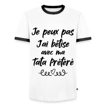 I can't I have stupidity with my favorite tata - Men's Ringer Shirt - white/black - Front - AI Model Female 172 light (172cm) & AI Model Male 178 dark (178cm)