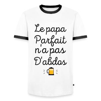 Le papa parfait n'a pas d'abdos - T-shirt contrasté Homme - blanc/noir - Devant - AI Model Female 172 light (172cm) & AI Model Male 178 dark (178cm)