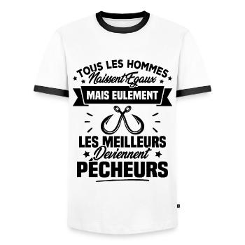 Les meilleurs hommes deviennent Pêcheurs - T-shirt contrasté Homme - blanc/noir - Devant - AI Model Female 172 light (172cm) & AI Model Male 178 dark (178cm)