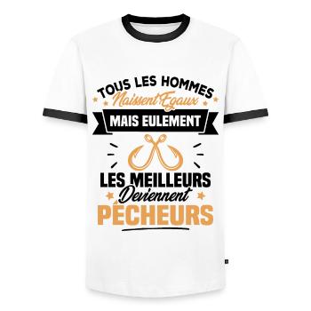 Les meilleurs hommes deviennent Pêcheurs - T-shirt contrasté Homme - blanc/noir - Devant - AI Model Female 172 light (172cm) & AI Model Male 178 dark (178cm)
