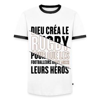 Dieu créa le rugby humour sport - T-shirt contrasté Homme - blanc/noir - Devant - AI Model Female 172 light (172cm) & AI Model Male 178 dark (178cm)