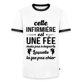 Humour infirmière - Cette infirmière est une fée - T-shirt contrasté Homme - blanc/noir - Devant - AI Model Female 172 light (172cm) & AI Model Male 178 dark (178cm)